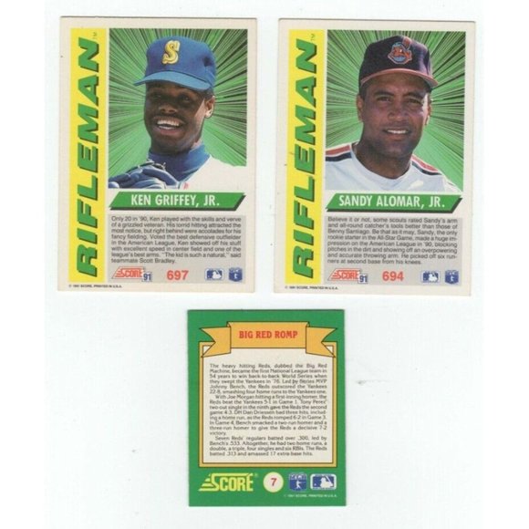 1991 Score U.S.A Printed Ken Griffey Jr. & Sandy Alomar, Jr. Baseball Cards - Picture 2 of 8